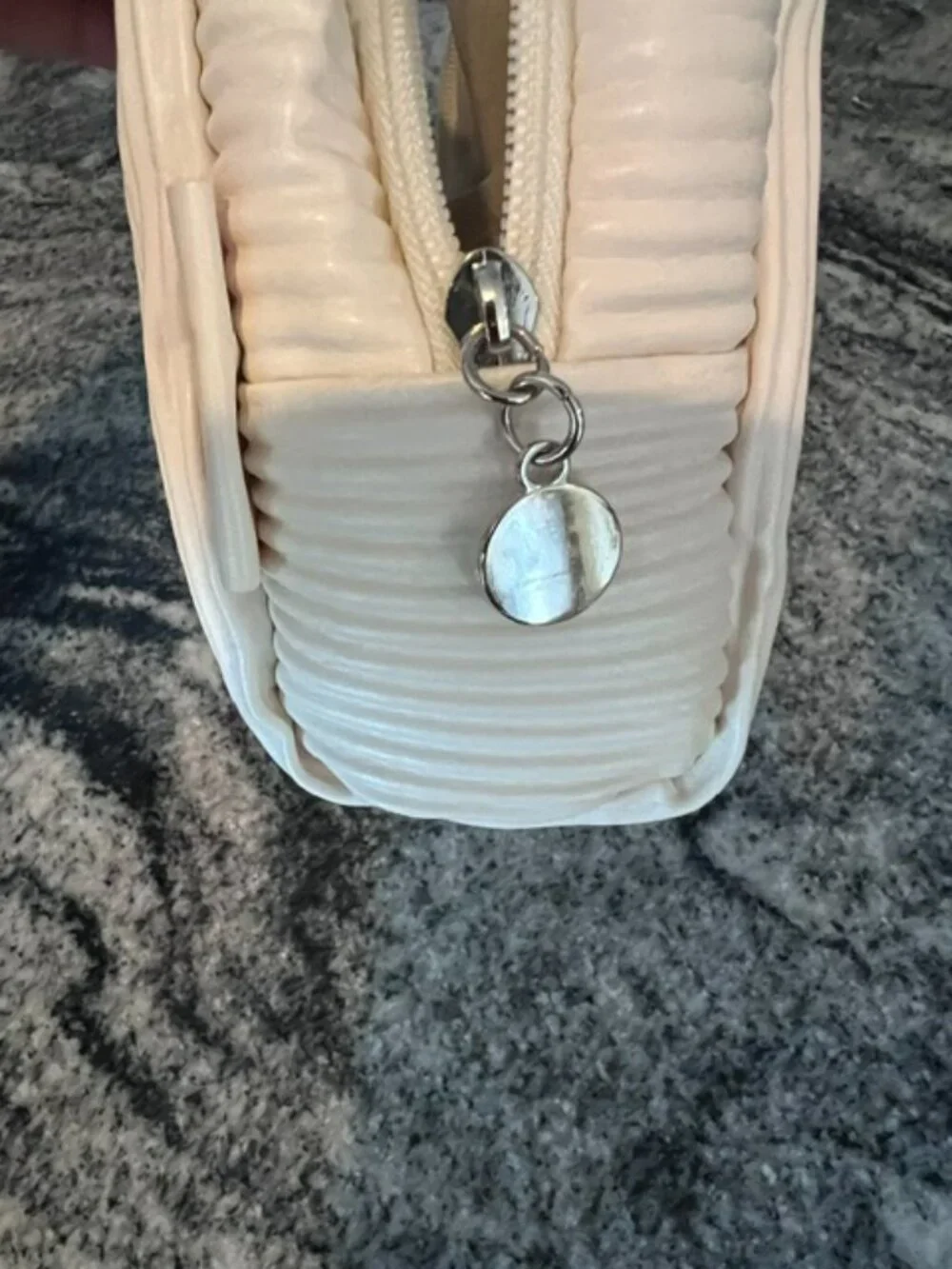 LIYOSCA White Ribbed Bag textured design touch of elegance small cosmetic pouch